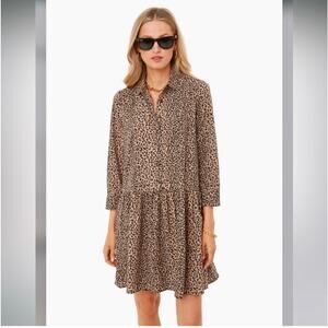 Tuckernuck Hayes Leopard Animal Print Business Casual Button Down Mini Dress S